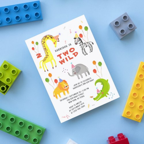 Two Wild 2nd Birthday Safari Animals Cute Photo Invitation