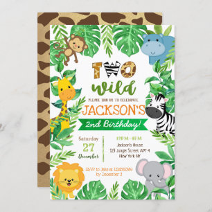 Two Wild 2nd Birthday Safari Animals Invitations