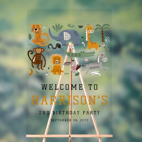 Two Wild 2nd Birthday Safari Animals Kids Welcome Acrylic Sign