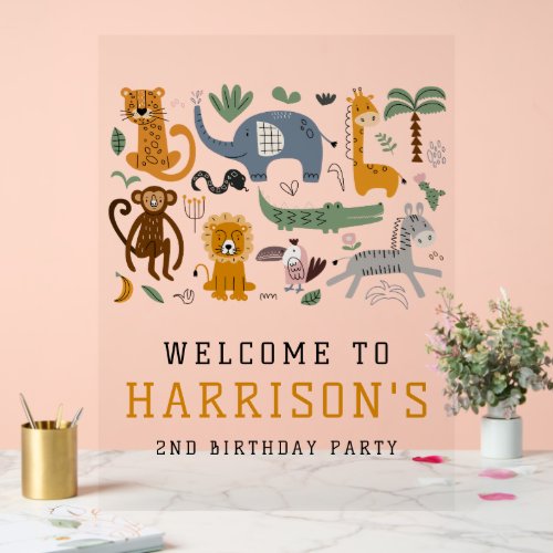 Two Wild 2nd Birthday Safari Animals Kids Welcome Acrylic Sign