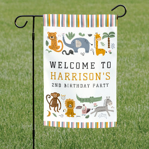 Two Wild 2nd Birthday Safari Animals Kids Welcome Garden Flag