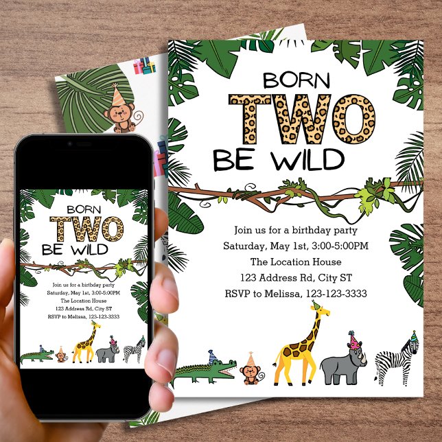 Two Wild 2nd Birthday Safari Jungle Animal Invitation (Creator Uploaded)