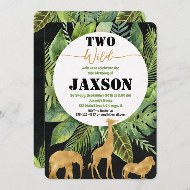 Two wild 2nd second birthday boy invitations (Front/Back)