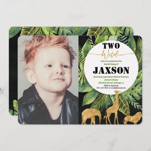 Two wild 2nd second birthday boy invitations