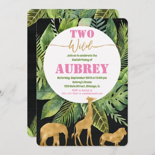 Two wild 2nd second birthday girl invitations