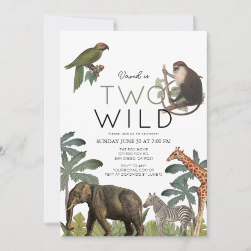 Two Wild African Safari Animals 2nd Birthday Invitation