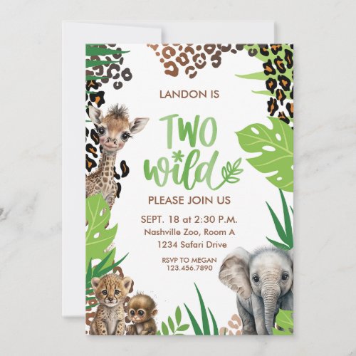 Two Wild Animal Safari Second Birthday Party Invitation