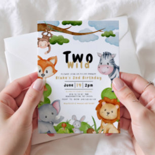 Two Wild Animals Second 2nd Birthday Invitation