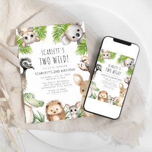 Two Wild Aussie Animal Birthday Party Invitation