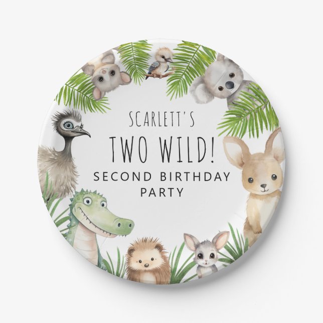 Two Wild! Aussie Animal Birthday Party Paper Plates (Front)