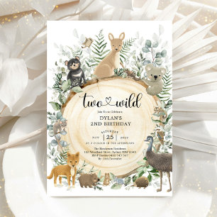 Two Wild Australian Animals Greenery 2nd Birthday Invitation