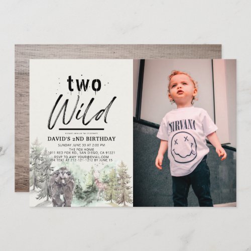 Two Wild Bear Forest Mountain 2nd Birthday Photo Invitation