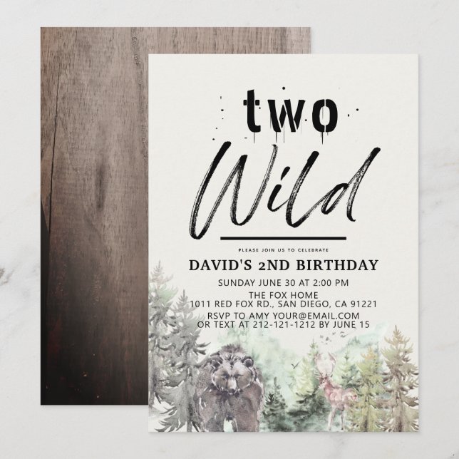 Two Wild Bear Forest Mountain Boy 2nd Birthday Invitation (Front/Back)