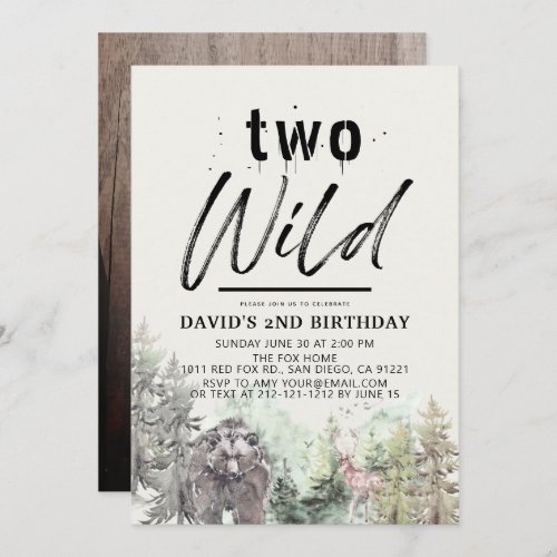 Two Wild Bear Forest Mountain Boy 2nd Birthday Invitation