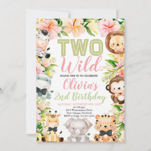 Two Wild Birthday, 2nd Birthday Jungle Animals Invitation