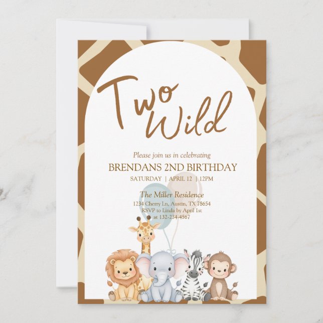 Two Wild Birthday Invitation  (Front)