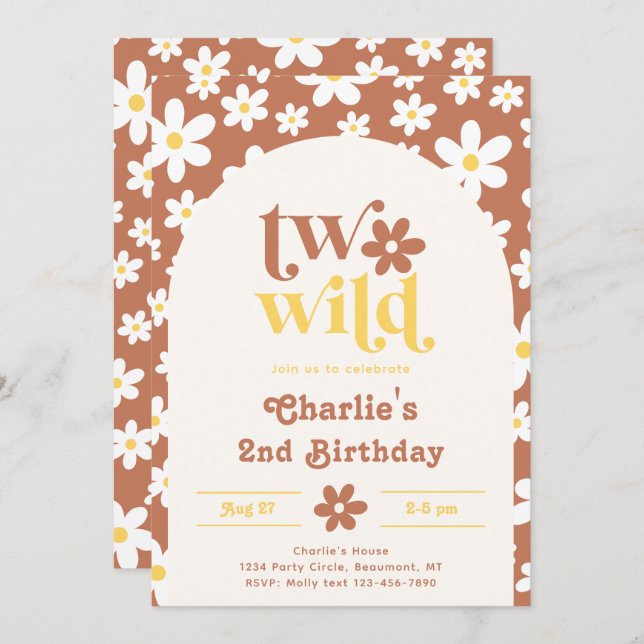 Two Wild Birthday Invitation | Daisies | 2nd (Front/Back)