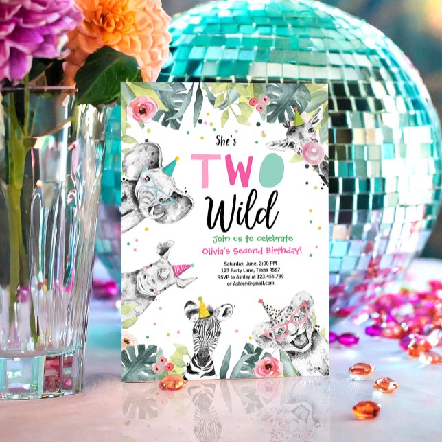 Two Wild Birthday Invitation Safari Girl Animals (Creator Uploaded)