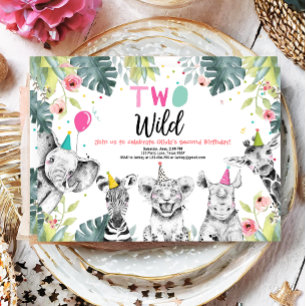 Two Wild Birthday Invitation Safari Girl Animals