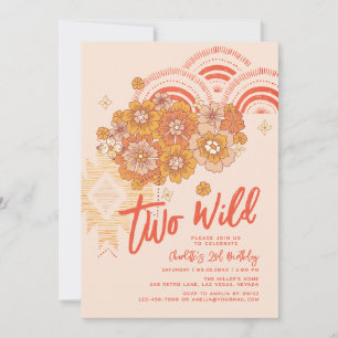 Two Wild Boho Floral Groovy 2nd Birthday Party Invitation
