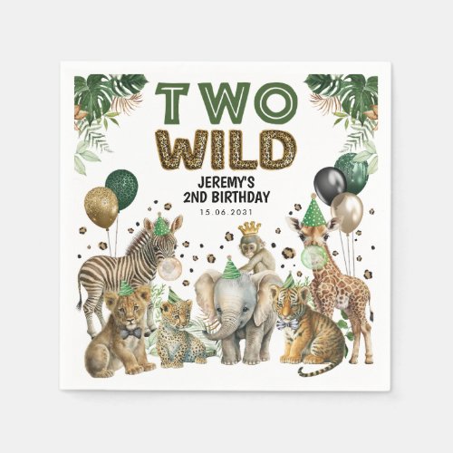 Two Wild Boy 2nd Birthday Safari Party Animals Napkins