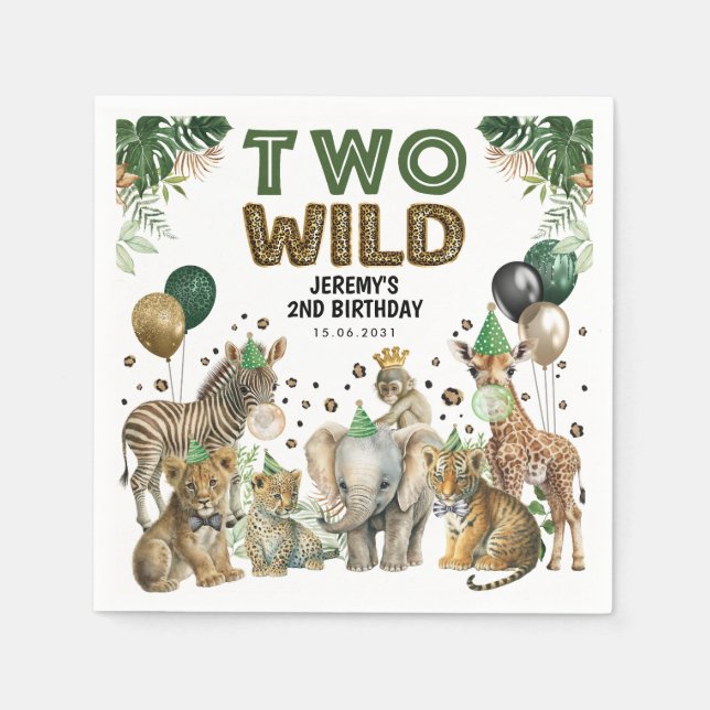 Two Wild Boy 2nd Birthday Safari Party Animals Napkins (Front)