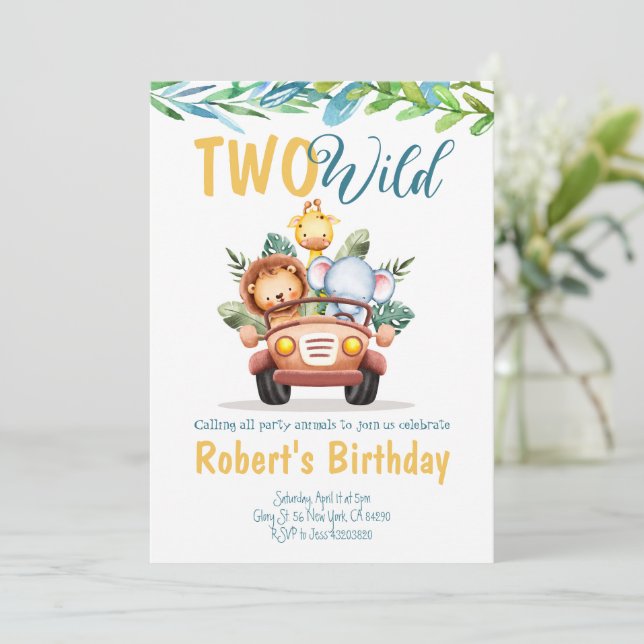 Two Wild Boy Safari Birthday Invitation  (Standing Front)