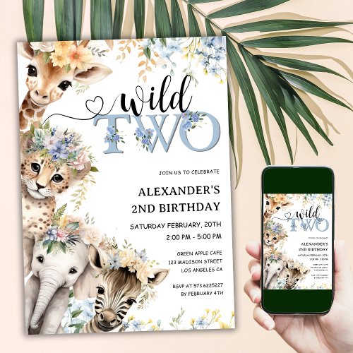 Two Wild  Boy Safari Jungle 2nd Birthday  Invitation