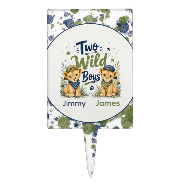 Two Wild Boys Birthday Bash Customized Cake Topper (Front)
