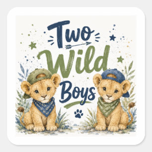 Two Wild Boys Birthday Bash Square Sticker