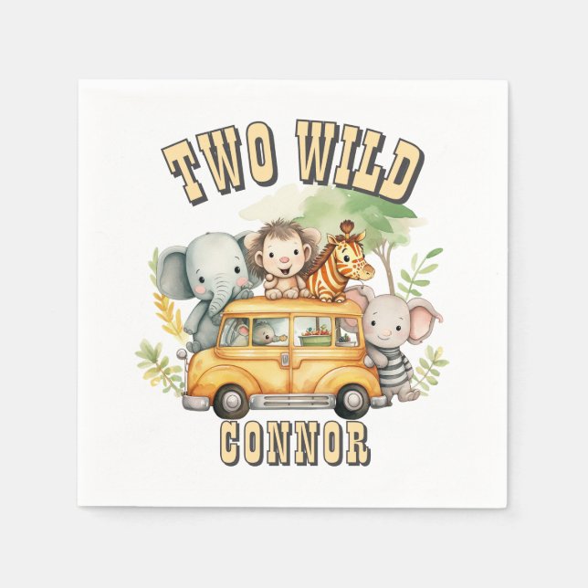 Two Wild boys birthday safari animals  Napkins (Front)