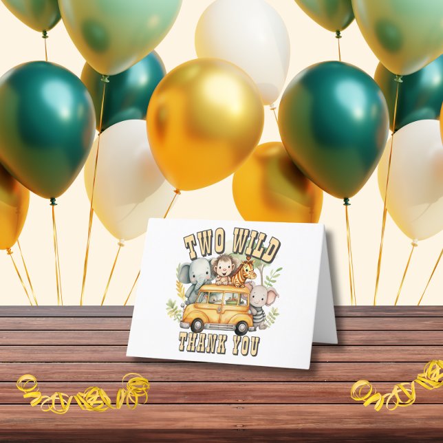 Two Wild boys birthday safari animals  Thank You Card (Creator Uploaded)