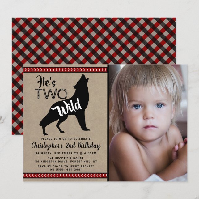 Two Wild Boys Photo 2nd Birthday Party Invitations (Front/Back)
