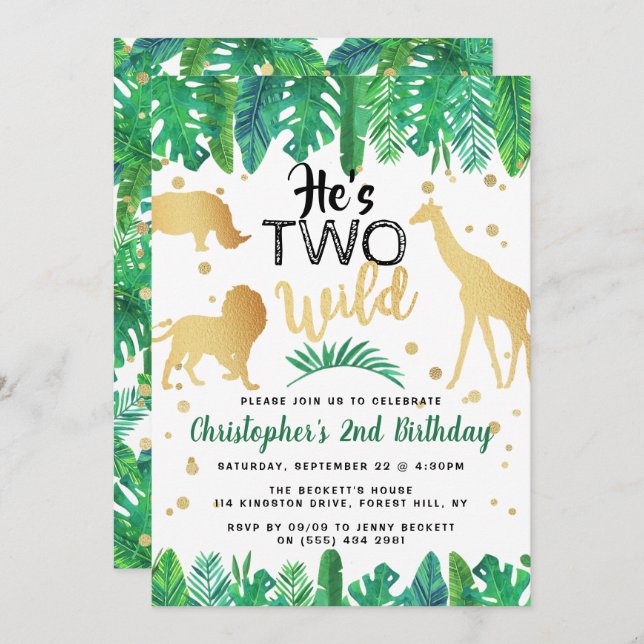 Two Wild Boys Second Birthday Party Invitations (Front/Back)