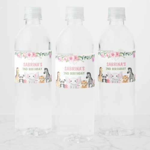 Two Wild Celebration_Pink Animal Extravaganza Water Bottle Label
