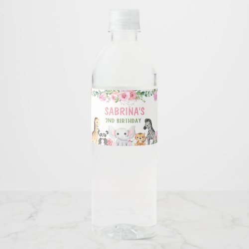 Two Wild Celebration_ Pink Animal Extravaganza Water Bottle Label