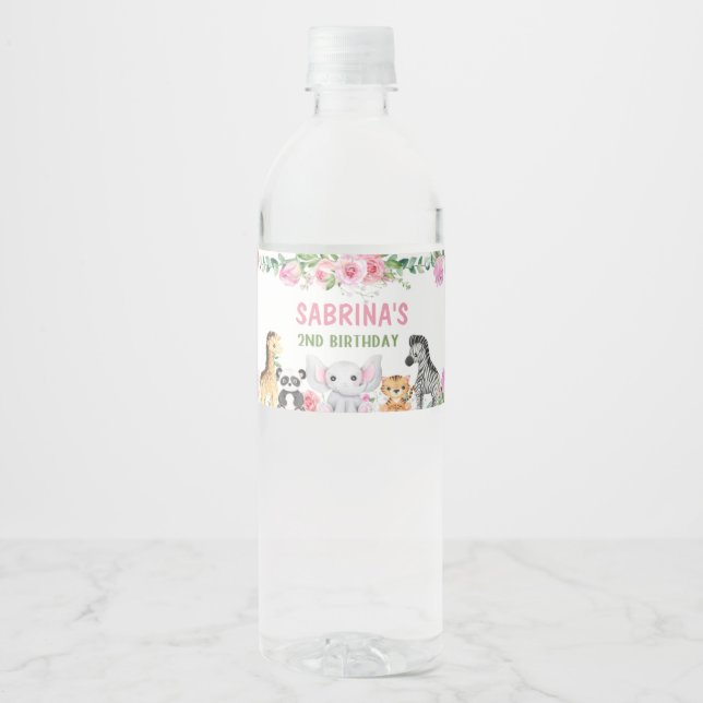 Two Wild Celebration- Pink Animal Extravaganza! Water Bottle Label (Front)