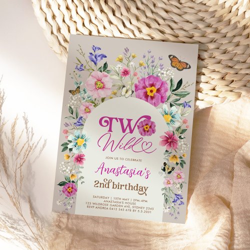 TWO WILD Colorful Boho Wildflower 2nd Birthday Invitation