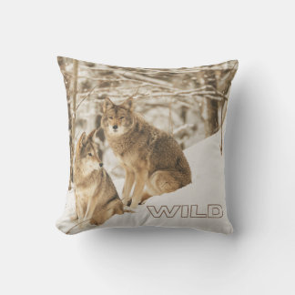 Two Wild Coyotes Sitting in Winter Snow Wilderness Throw Pillow