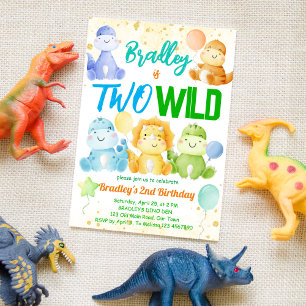 Two wild cute baby dinosaurs 2nd birthday invite