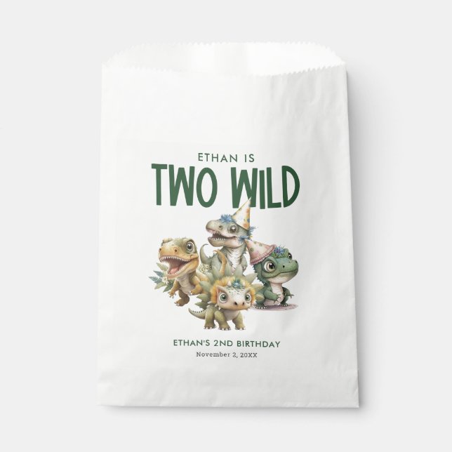 Two Wild Cute Dinosaur 2nd Birthday Party Favor Bag (Front)