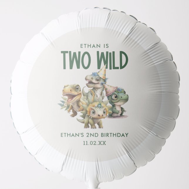 Two Wild Cute Dinosaur 2nd Birthday Party Favor Balloon (Front)