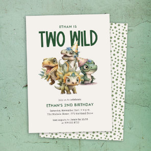 Two Wild Cute Dinosaur 2nd Birthday Party Invitation