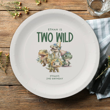 Two Wild Cute Dinosaur 2nd Birthday Party Paper Plates by JAmberDesign at Zazzle