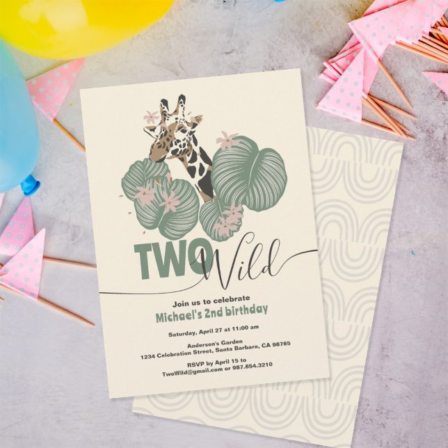  Two Wild Cute Giraffe Animal 2nd Birthday Party Invitation (Creator Uploaded)