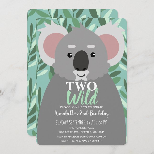 Two Wild Cute Koala Kids Second Birthday  Invitation (Front/Back)