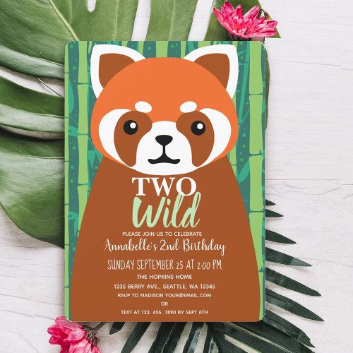 Two Wild Cute Red Panda Kids Second Birthday Invitation