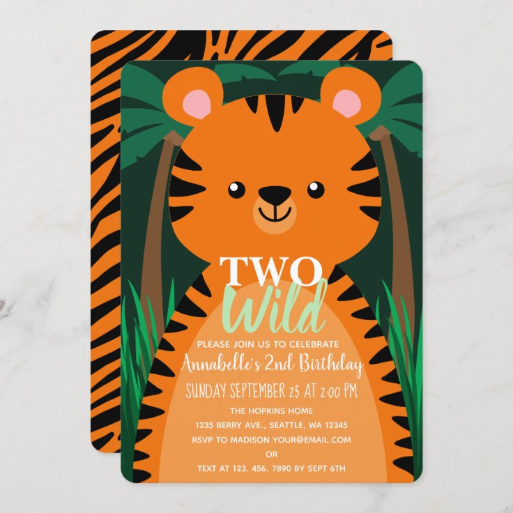 Two Wild Cute Tiger Kids Second Birthday Invitation | Zazzle