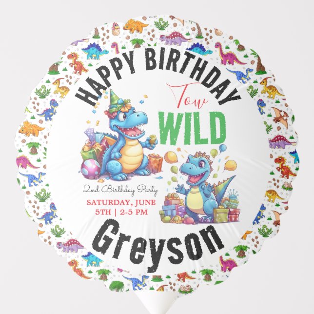 Two Wild Dino Party Boy Dinosaur 2nd Birthday  Balloon (Front)