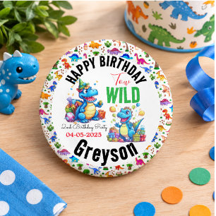 Two Wild Dino Party Boy Dinosaur 2nd Birthday  Button